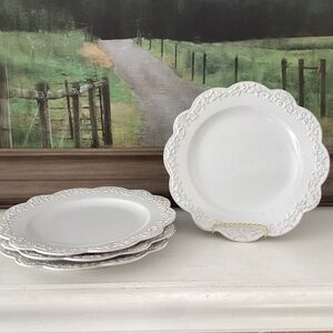 Simply Shabby Chic Chateau Dinner Plates set of 4 Scalloped 11” White cottage